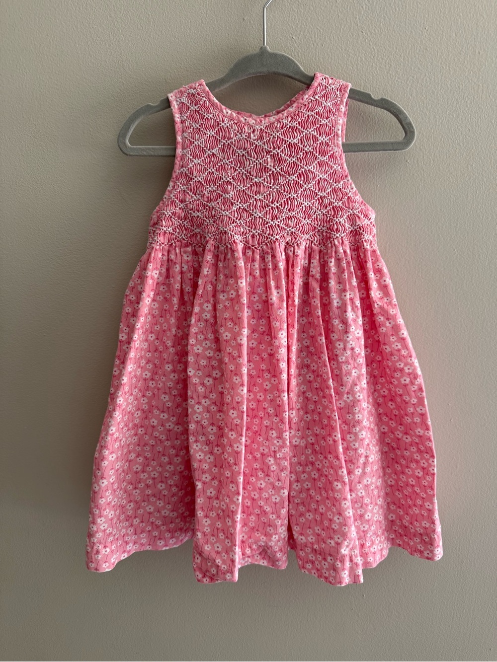 Smocked A-Line Dress Pink White Floral Smocked Bow Girls 18 Months Sleeveless
